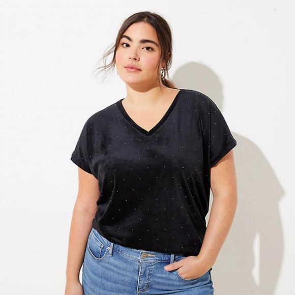 Loft Plus Velvet Top V-Neck Studded Size 24/26 - Picture 3 of 5